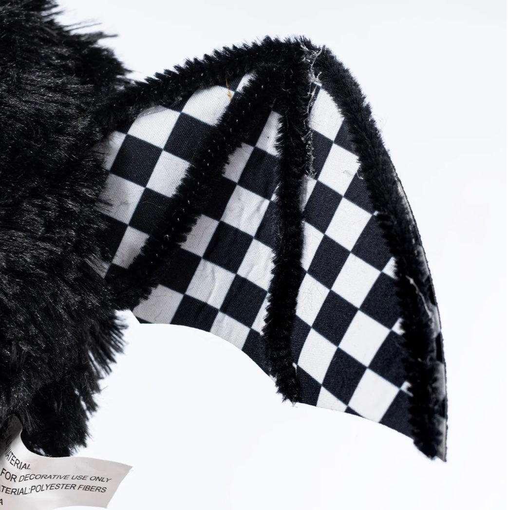 USA fluffy bat with wired wings wreath attachment black and white