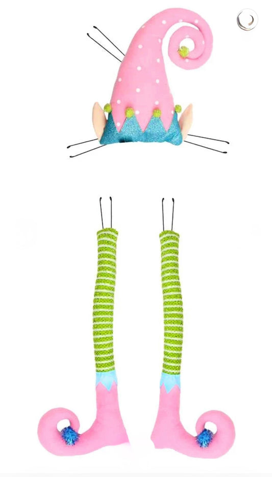 Elf wreath attachment set hat and legs pink/ blue and lime green