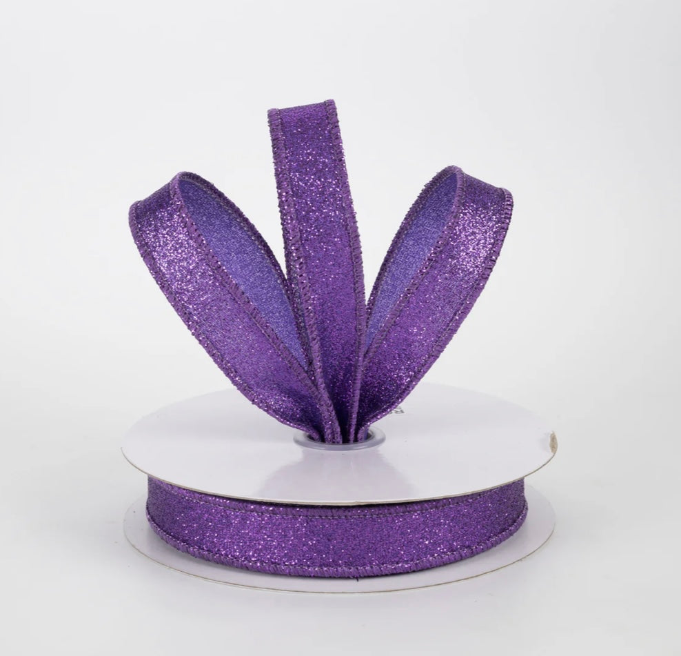 USA 5/8” shimmer glitter wired ribbon, purple full roll 10 yards
