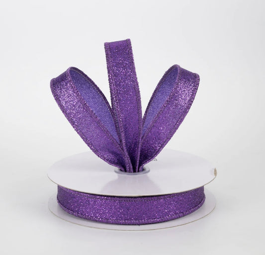 USA 5/8” shimmer glitter wired ribbon, purple full roll 10 yards