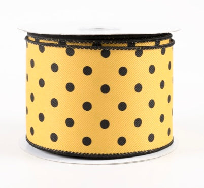 2.5” USA yellow with black dots wired ribbon, full 10yard roll