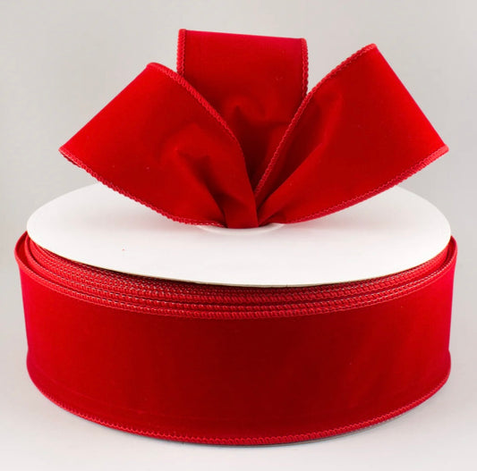 USA 2.5” red velvet wired ribbon, sold by the meter
