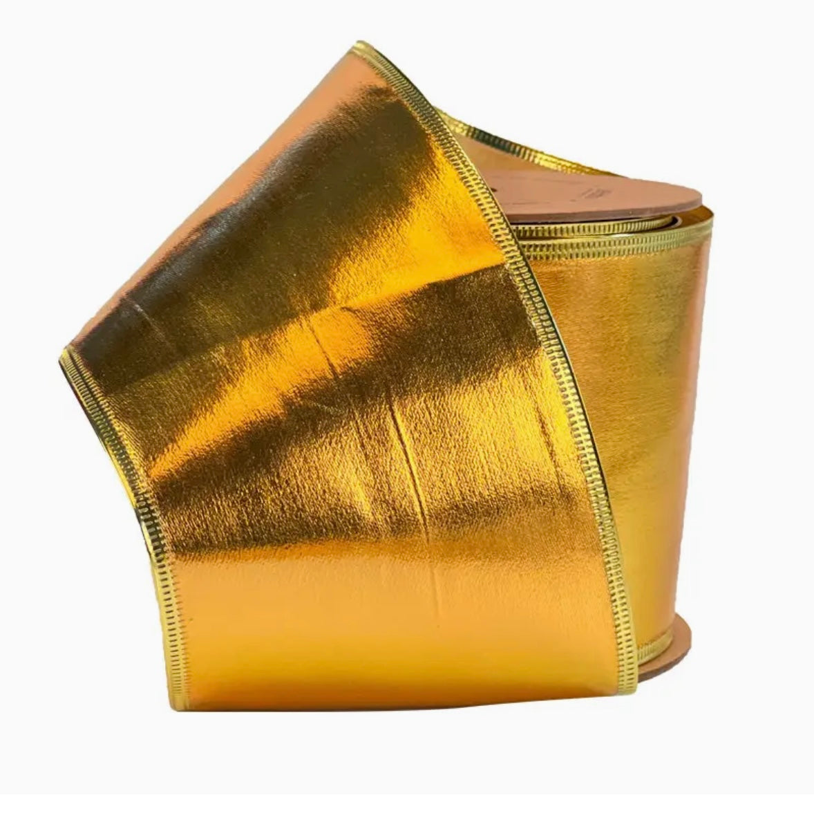 USA 4” designer wired ribbon, lurex gold, full roll 10 yards