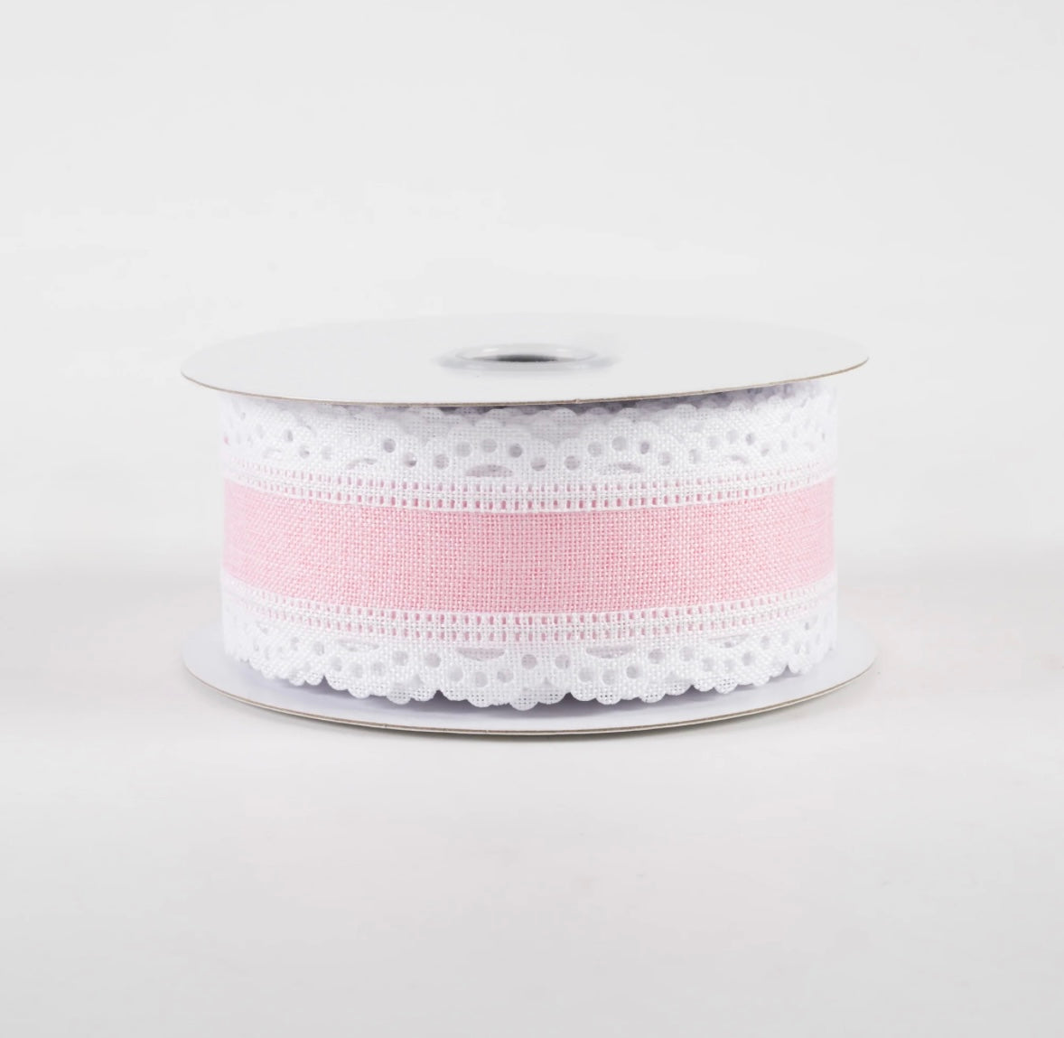 USA 1.5” scalloped edge pink and white wired ribbon full roll 10 yards