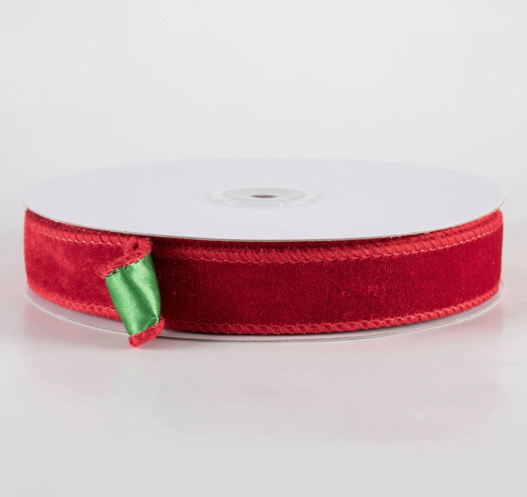 7/8” deluxe velvet satin backing red & green, wired ribbon full roll 10 yards