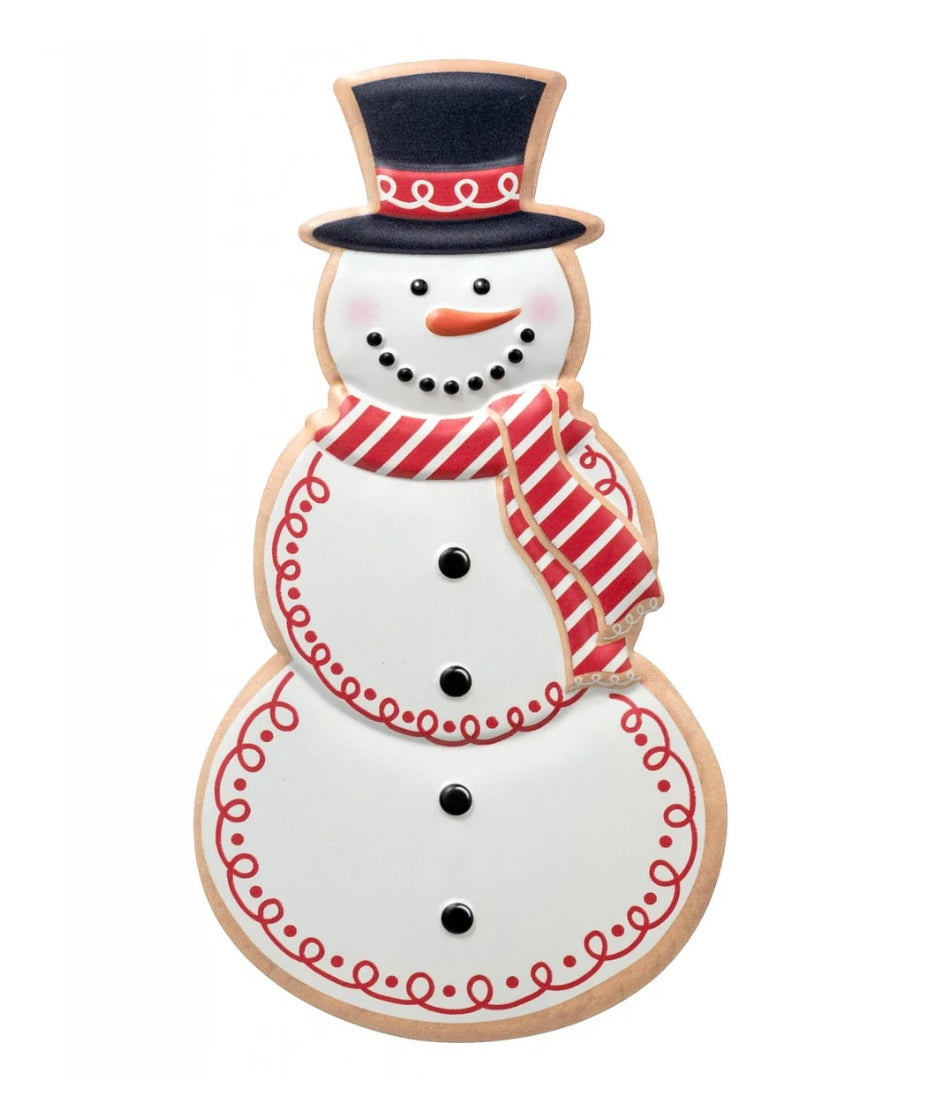12” embossed metal sign snowman cookie