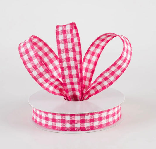 USA 5/8” classic check, fuchsia pink and white, full roll 10 yards