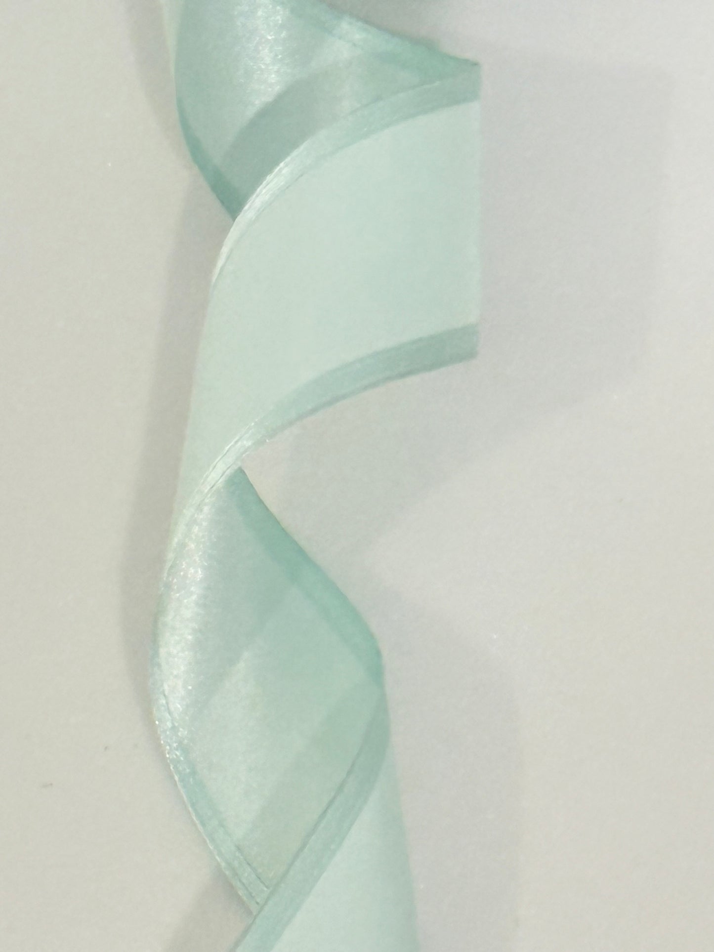 2.5” wired ribbon, satin chiffon in mint colour, sold by the meter