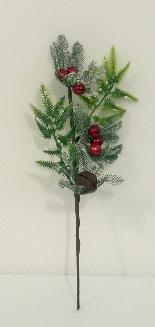GR004A, 40cm glitter foliage red berries and rustic bell