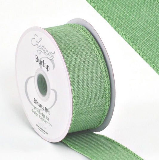 1.5 inch wired ribbon eucalyptus green full roll 10 meters
