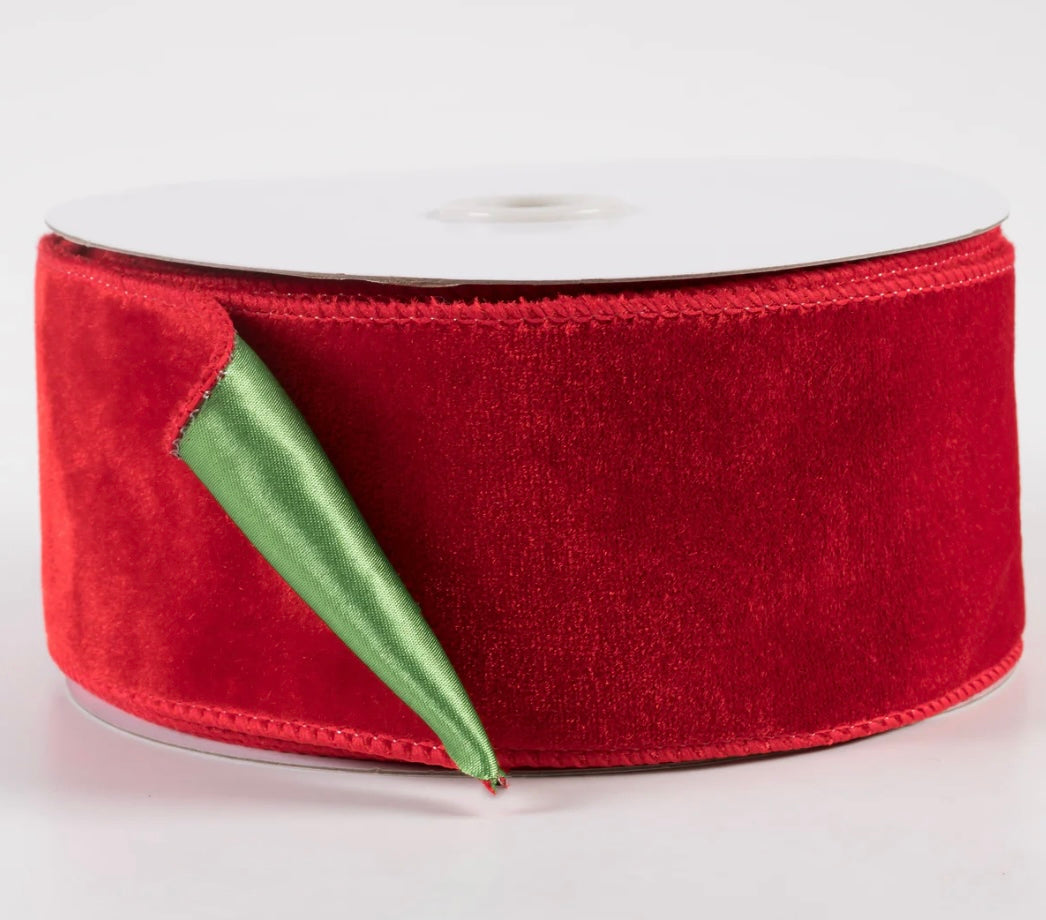 USA deluxe 2.5” velvet satin backing, red/green full roll 10 yards