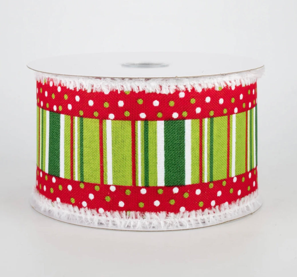 2.5” whimsical dot and stripes snow edge, full roll 10 yards