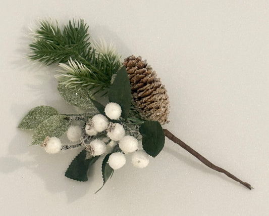 GR002, 27cm artificial white berry pick