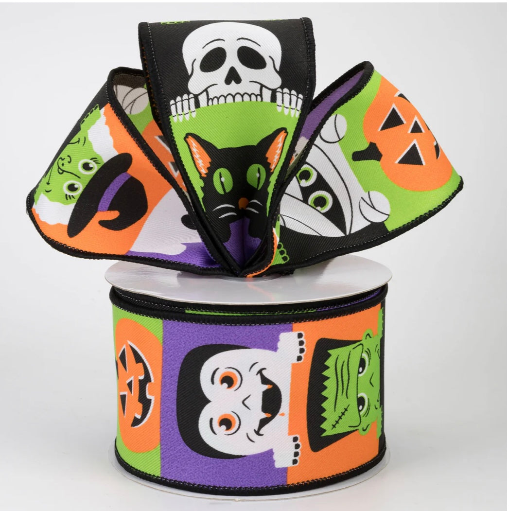 2.5” Halloween wired ribbon, peek a boo, full roll 10 yards