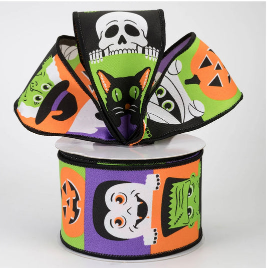 USA 2.5” Halloween wired ribbon, peek a boo, full roll 10 yards