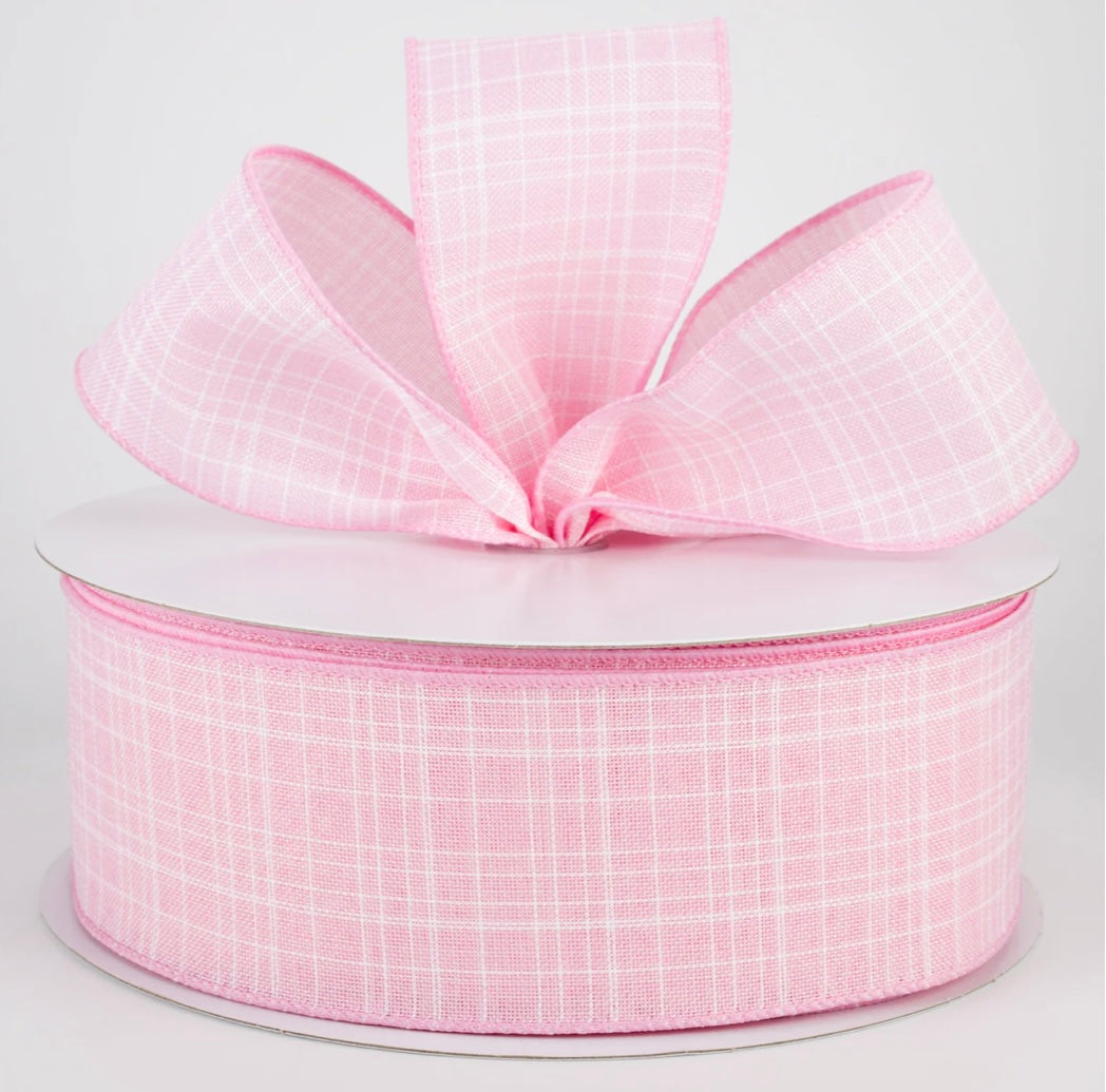 USA 2.5” wired ribbon, Estelle textured linen, pink sold by the meter