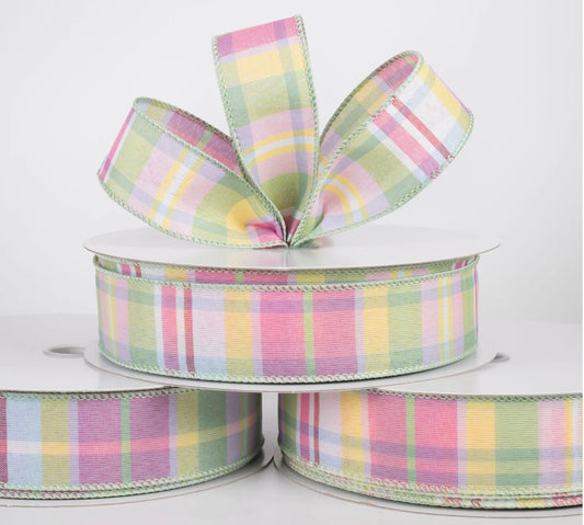 USA 1.5” wired ribbon, posey plaid, sold by the meter