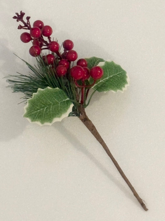 GR003, 24cm berries pick with holly
