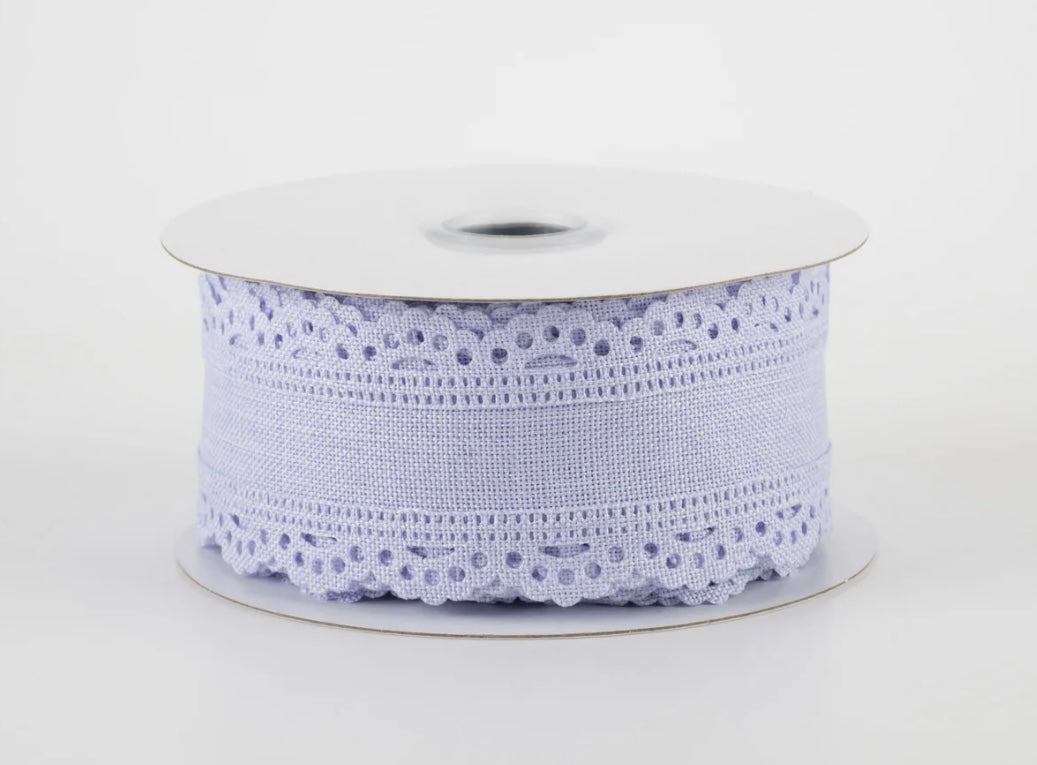 USA 1.5” scalloped edge wired ribbon, lilac full roll, 10 yards