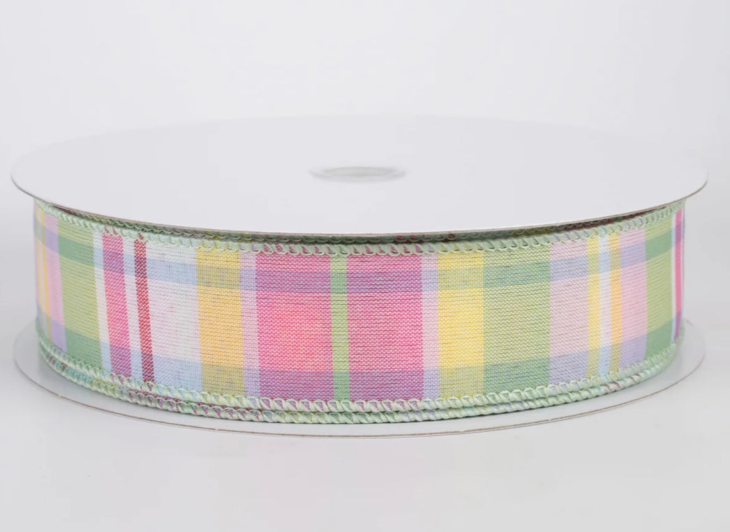 USA 1.5” wired ribbon, posey plaid, sold by the meter