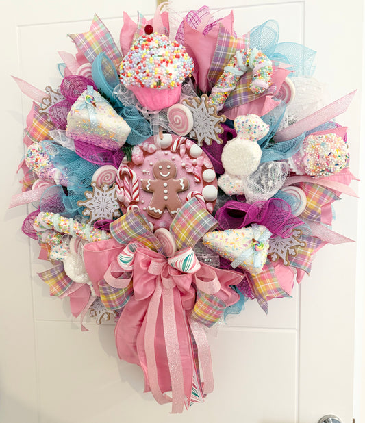 Christmas candy gingerbread pastel door decor wreath