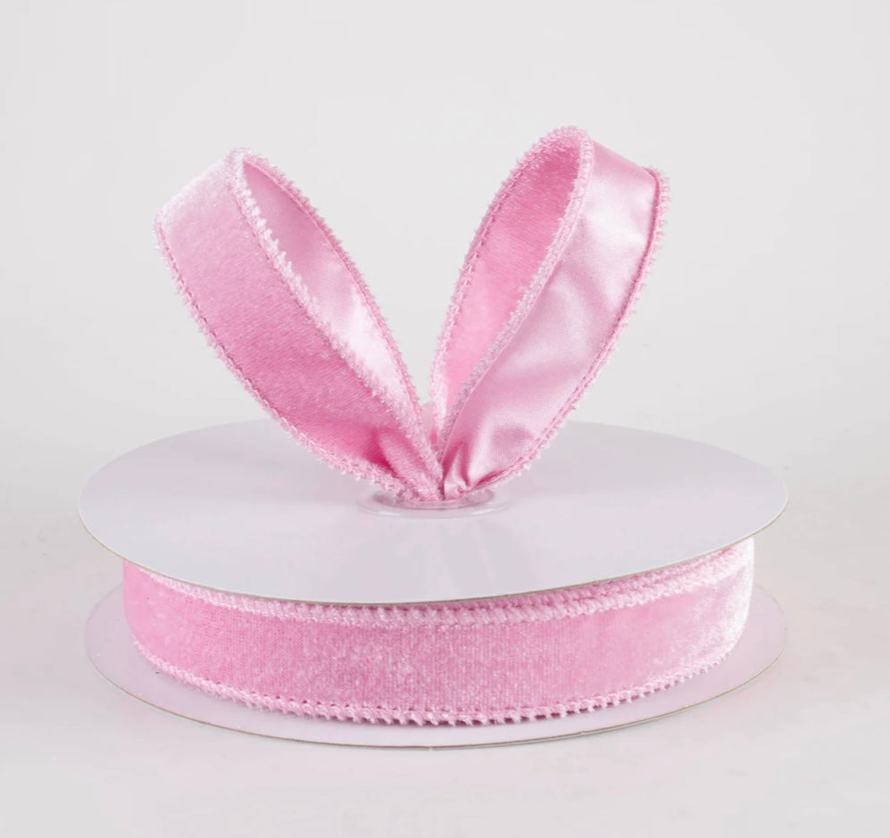 USA 7/8” Deluxe velvet satin backing baby pink, full roll 10yards
