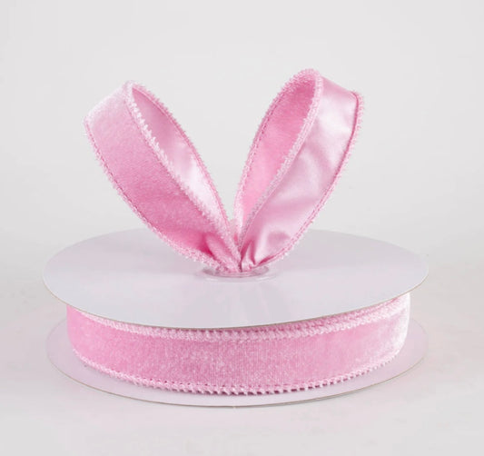 USA 7/8” Deluxe velvet satin backing baby pink, full roll 10yards