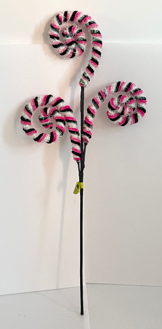 Fuchsia, black and iredescent tone spiral Pick –  Decorative Stem for Christmas Wreaths, Trees & Floral Arrangements