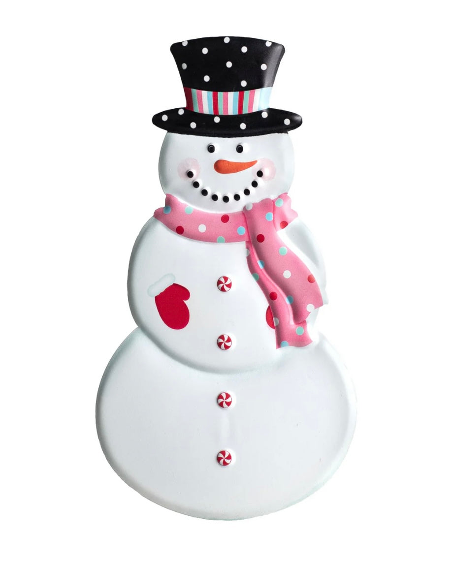 12” embossed metal sign snowman cookie