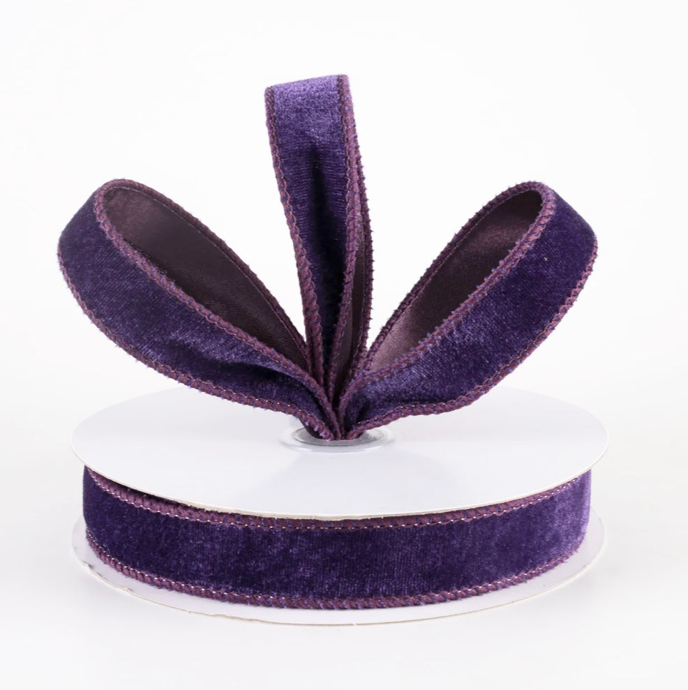 USA 7/8” Deluxe velvet satin backing purple , full roll 10yards