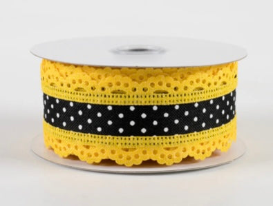 1.5” USA yellow and black scalloped wire edged full roll of 10 yards ribbon