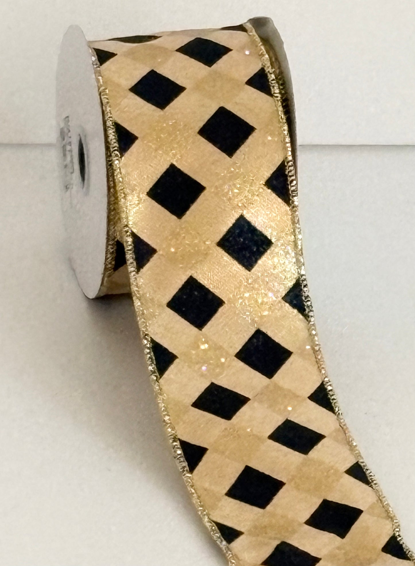 USA 2.5” gold and black wired ribbon, full roll 10 yards