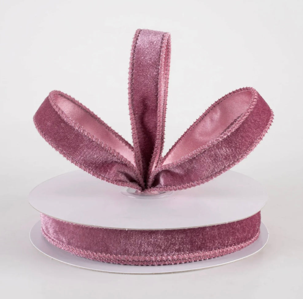 USA 7/8” Deluxe velvet satin backing dusty rose pink, full roll 10yards