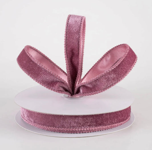 USA 7/8” Deluxe velvet satin backing dusty rose pink, full roll 10yards