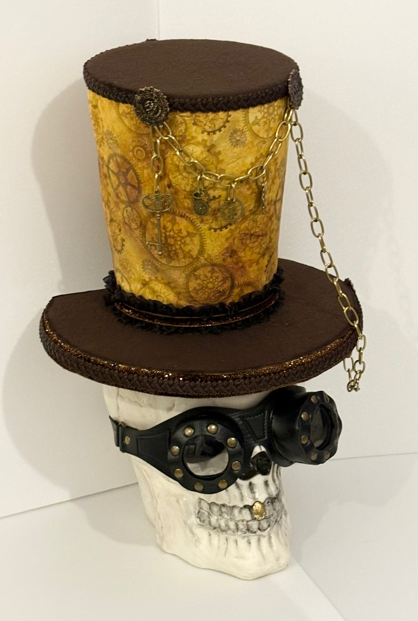 One of a kind Steampunk top hat skull  attachment, skull design ,Halloween , decoration, wreath attachment