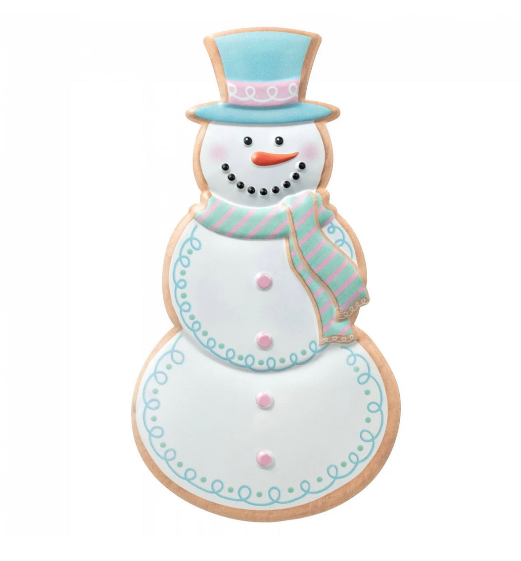12” embossed metal sign snowman cookie