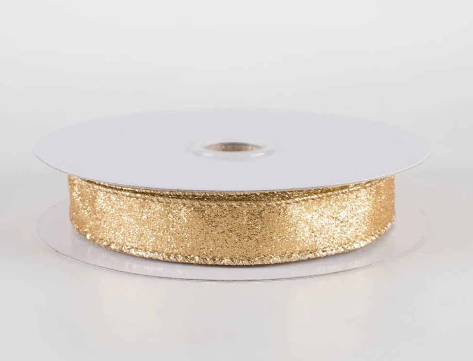 USA 5/8” shimmer glitter wired ribbon gold full roll 10 yards