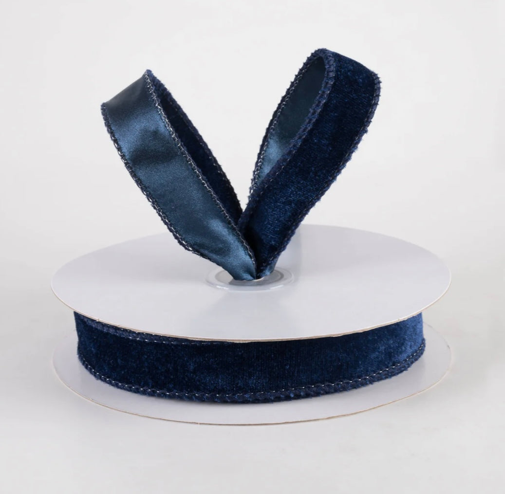 USA 7/8” Deluxe velvet satin backing navy blue, full roll 10yards