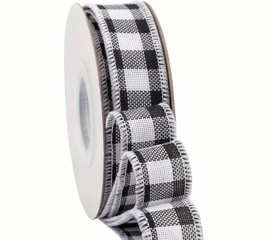 7/8” wired ribbon check black and white 10 yards