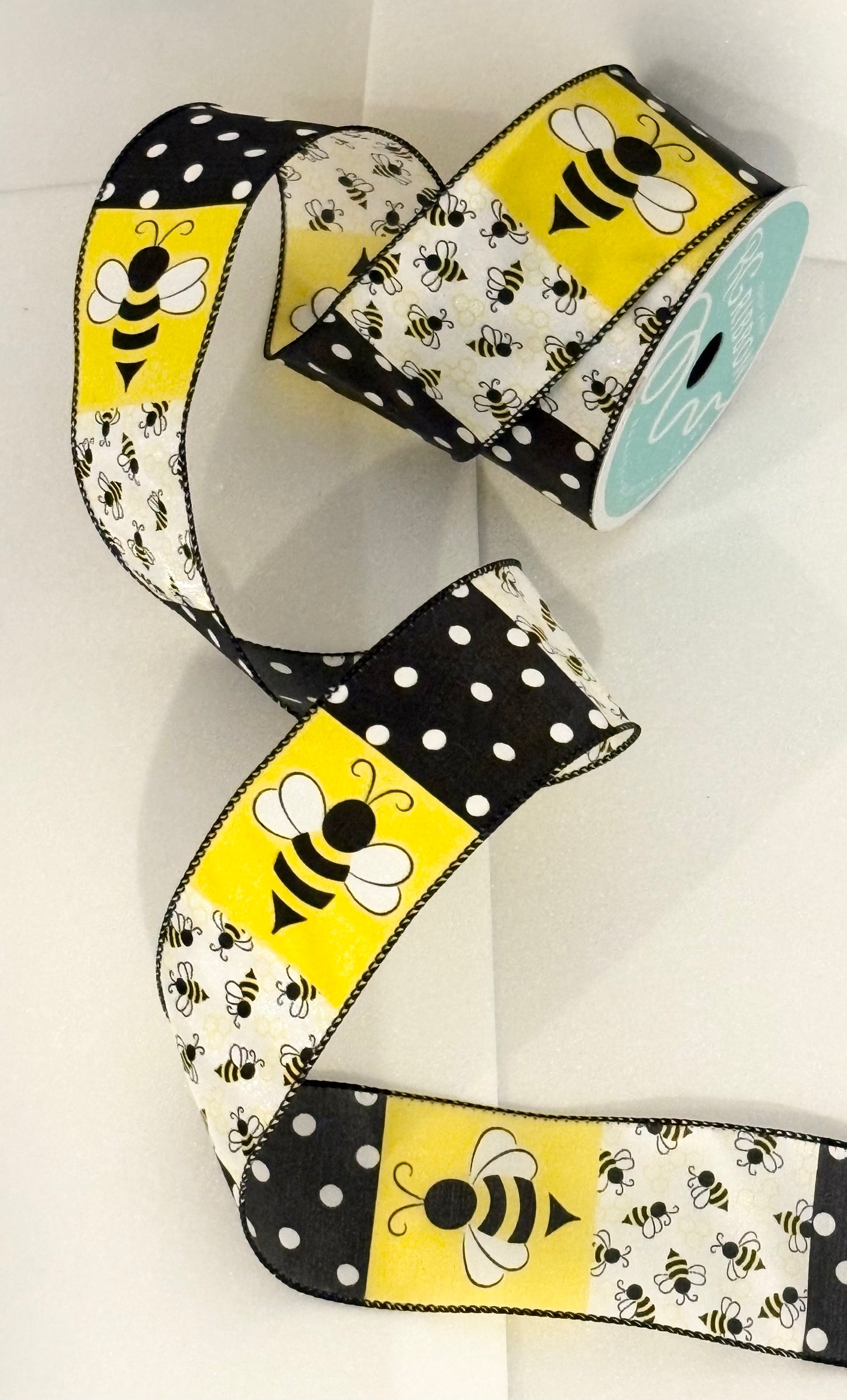 2.5” USA silk wired ribbon, yellow and black bee ribbon