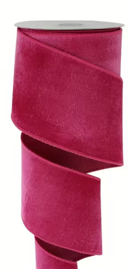 4” inch wired ribbon fuchsia pink velvet
