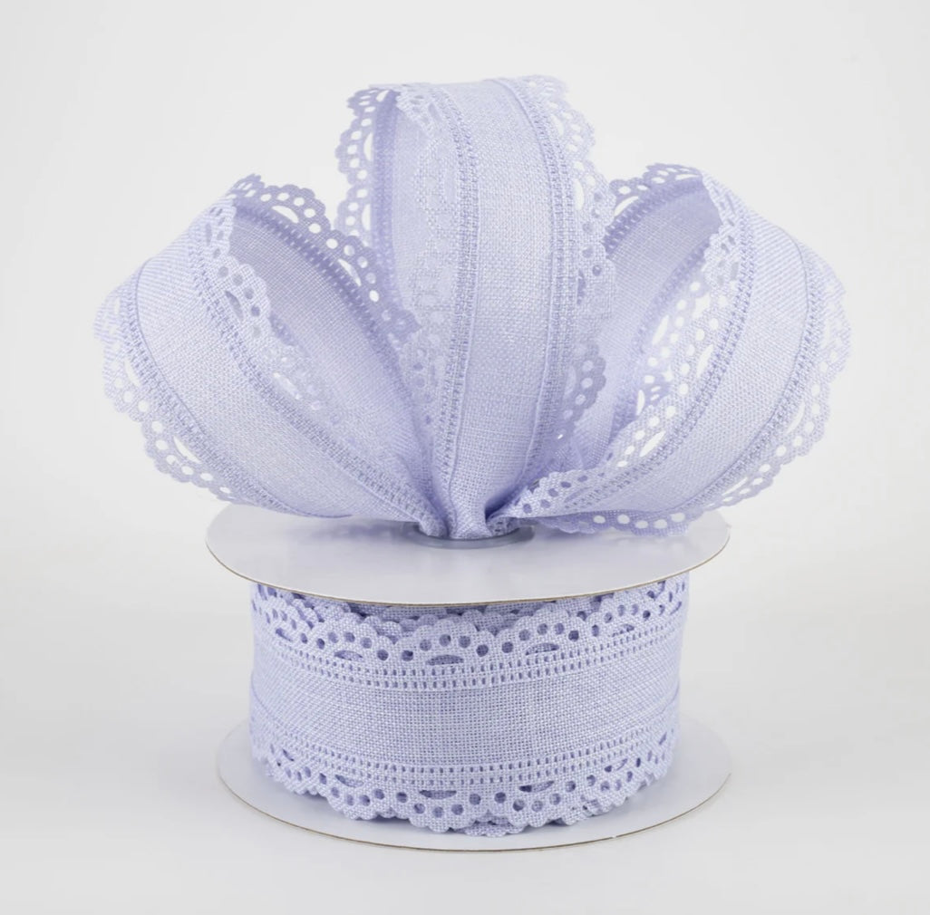 USA 1.5” scalloped edge wired ribbon, lilac full roll, 10 yards