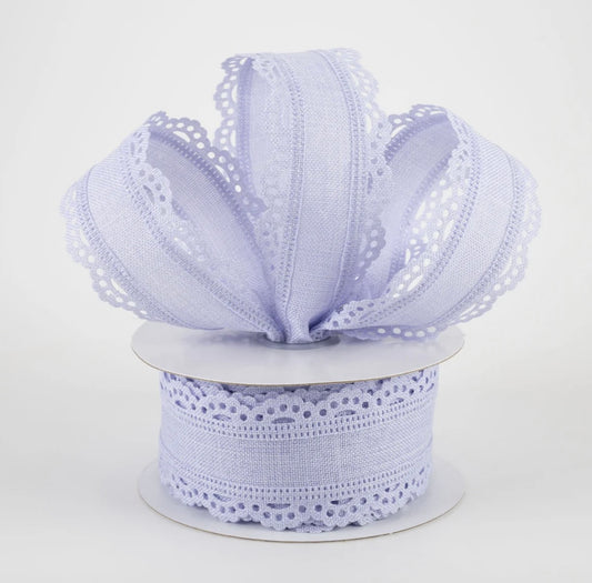 USA 1.5” scalloped edge wired ribbon, lilac full roll, 10 yards