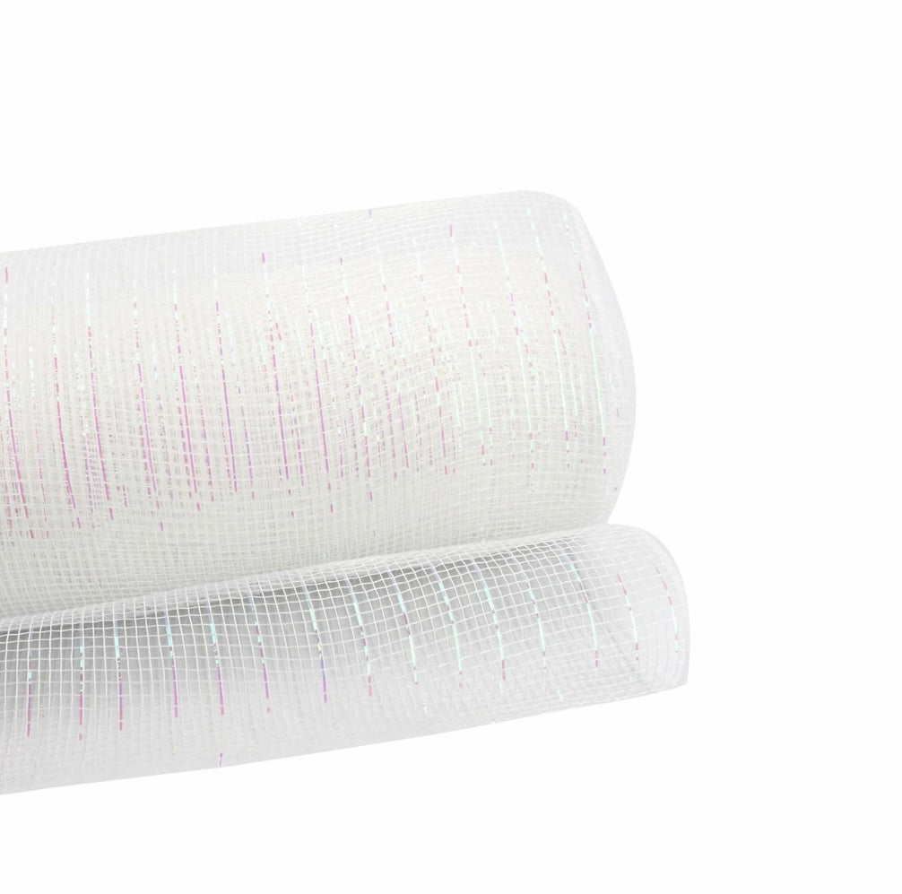 10 inch x  10 yards, metallic  deco mesh white iredescent , Spring, summer, Halloween, Christmas