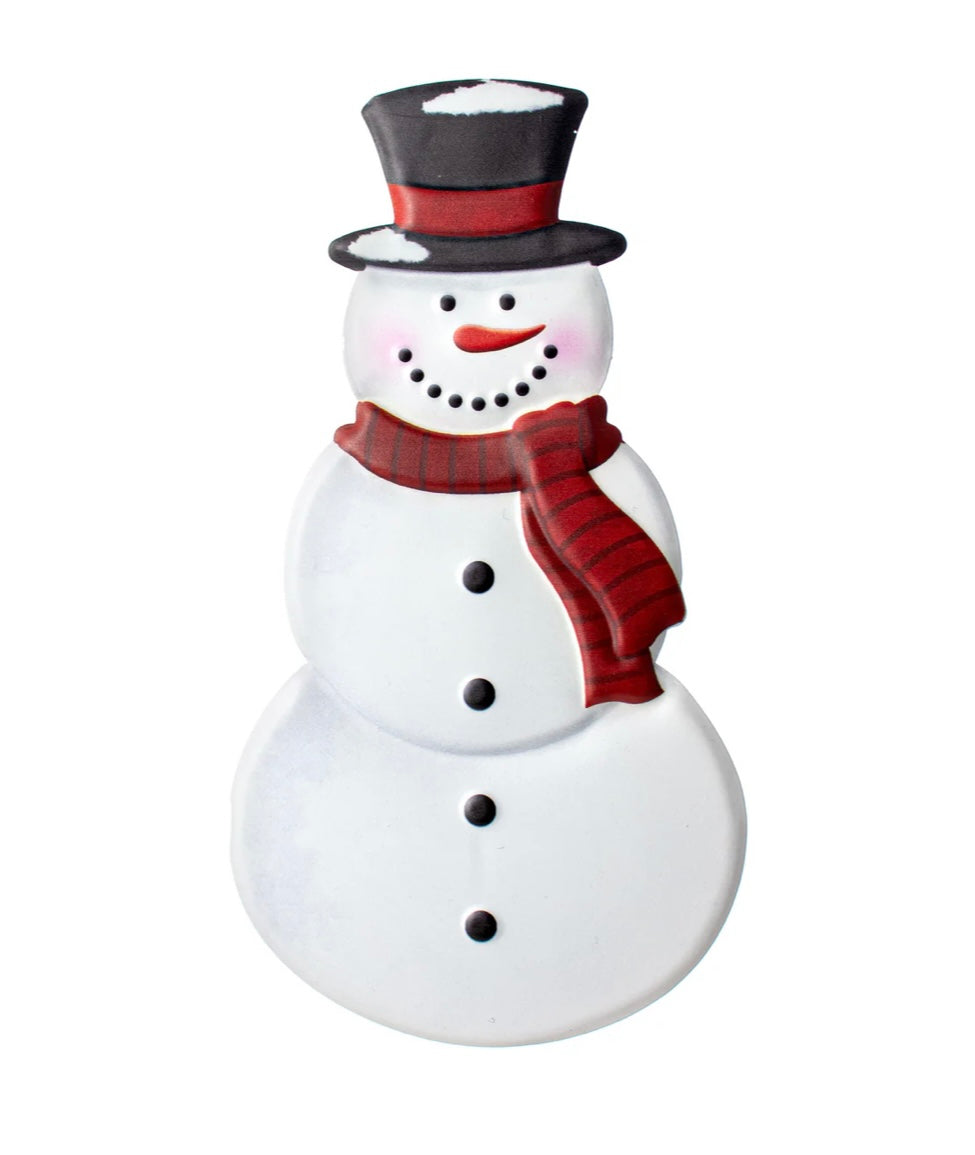 12” embossed metal sign snowman cookie