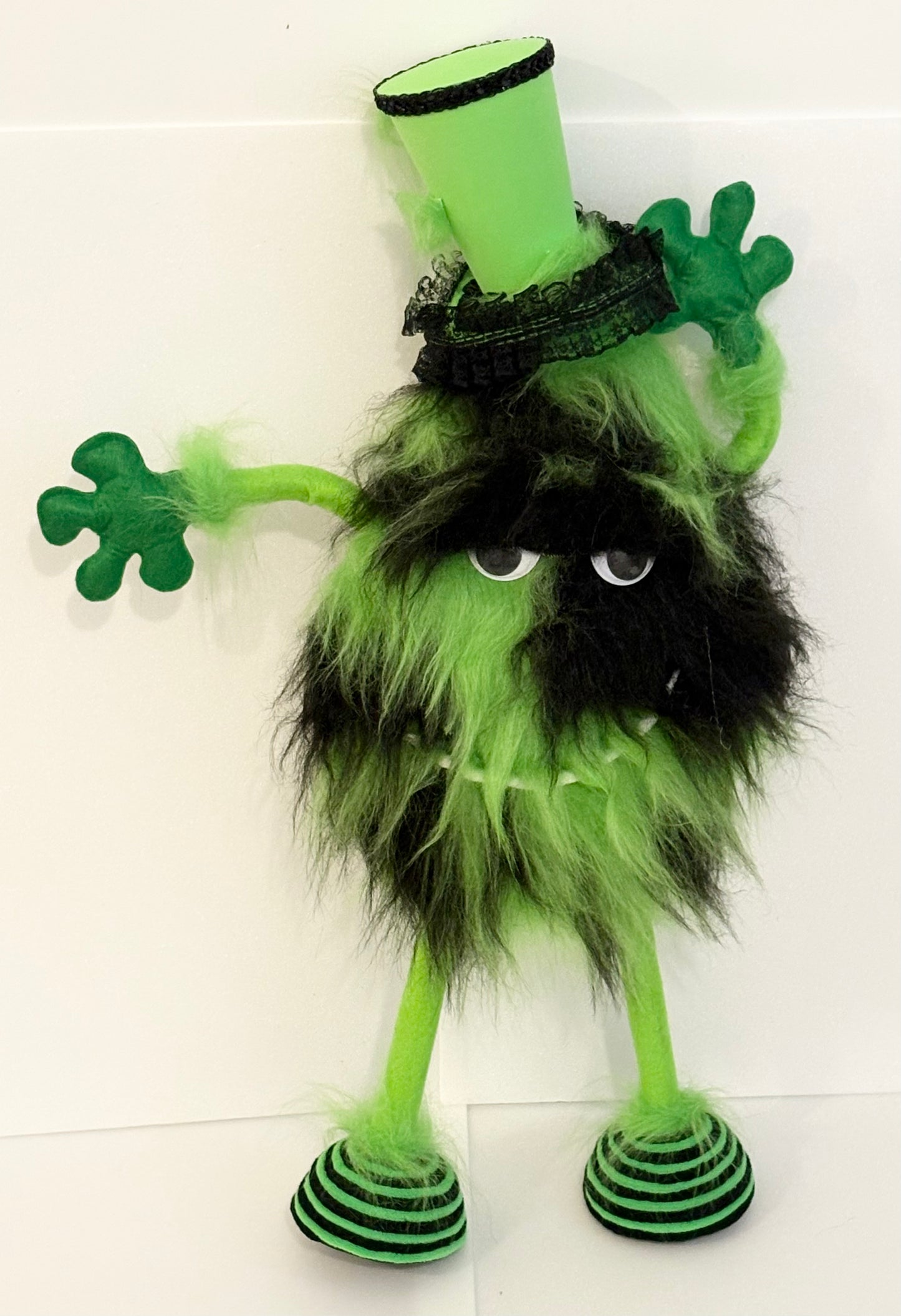 XL fluffy monster in green and black