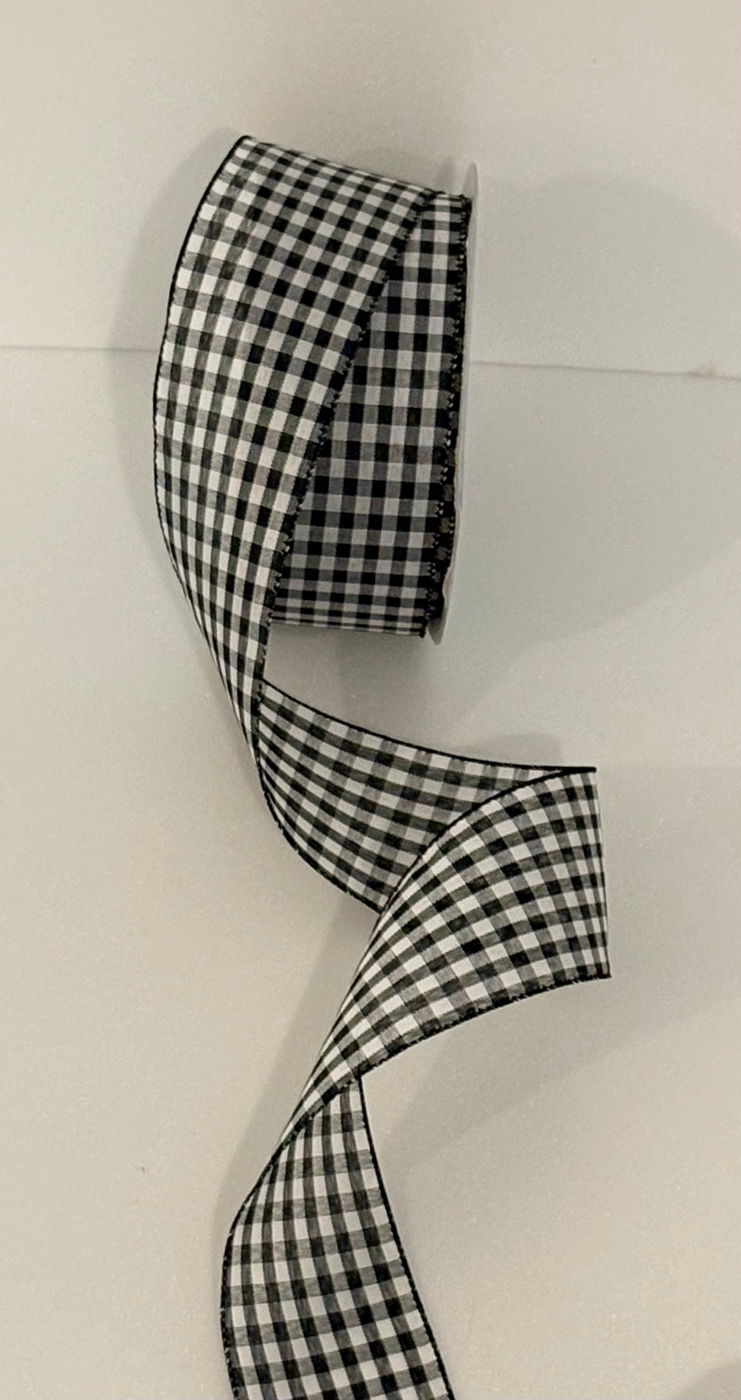 2.5” wired ribbon, black and white check, sold by the meter