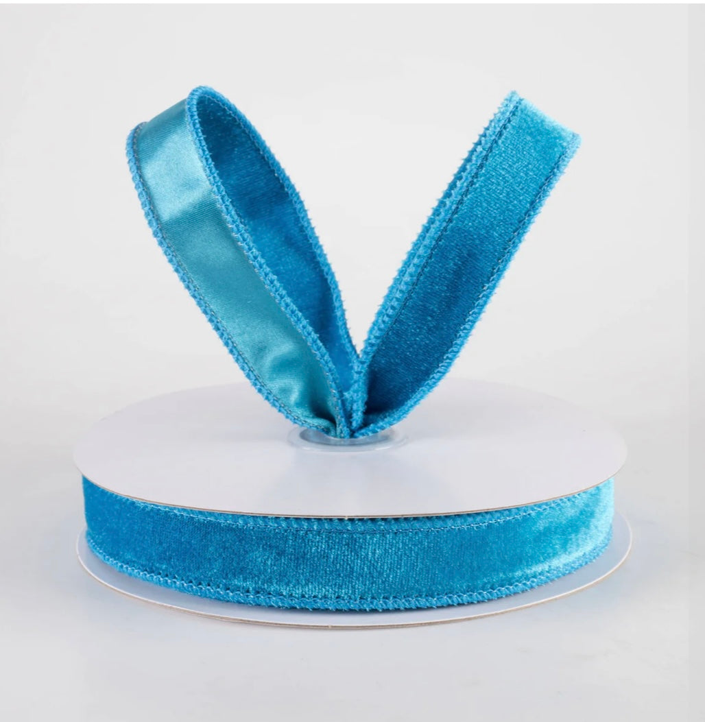 USA 7/8” Deluxe velvet satin backing teal blue, full roll 10yards