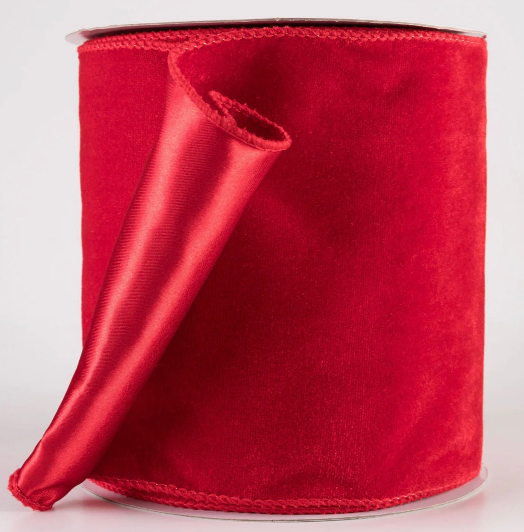 USA 6” velvet satin backing wired red ribbon,full roll 10 yards