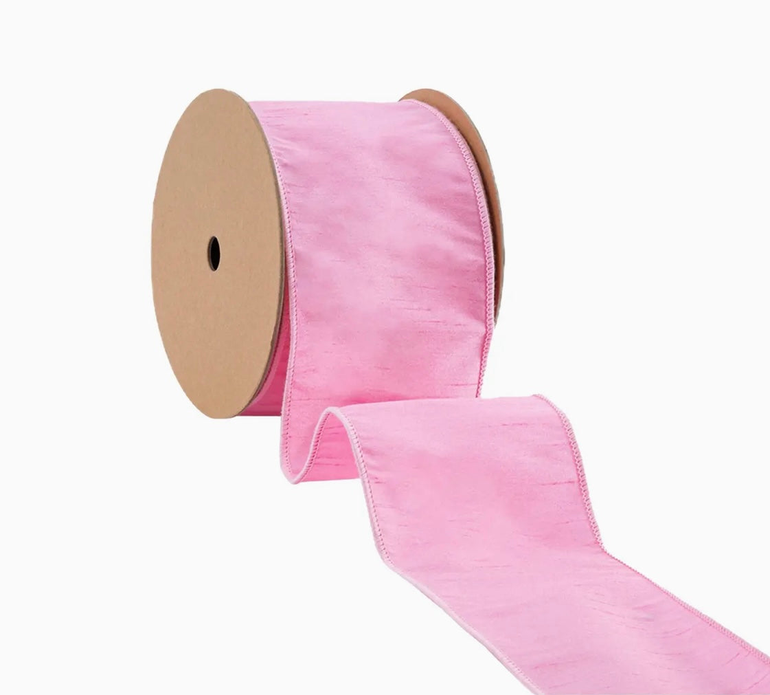 USA 4” designer wired ribbon, pink dupioni full roll 10 yards